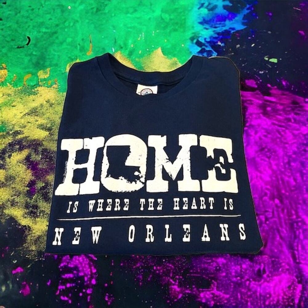 Home Is Where Your Heart Is New Orleans T-shirt Navy Blue All Cotton Size L